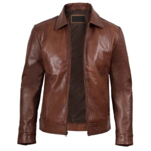 Feroindus 'Frontier' Simple Brown Leather Jacket