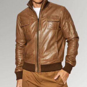 The 'Kodiak' Knit-Trim Leather Bomber Jacket