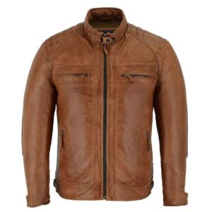 The 'Vanguard' Quilted Cafe Racer Leather Jacket